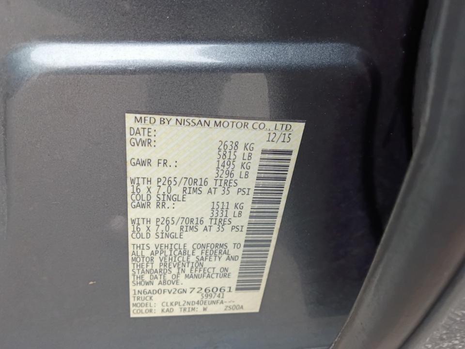 2016 Nissan Frontier SV