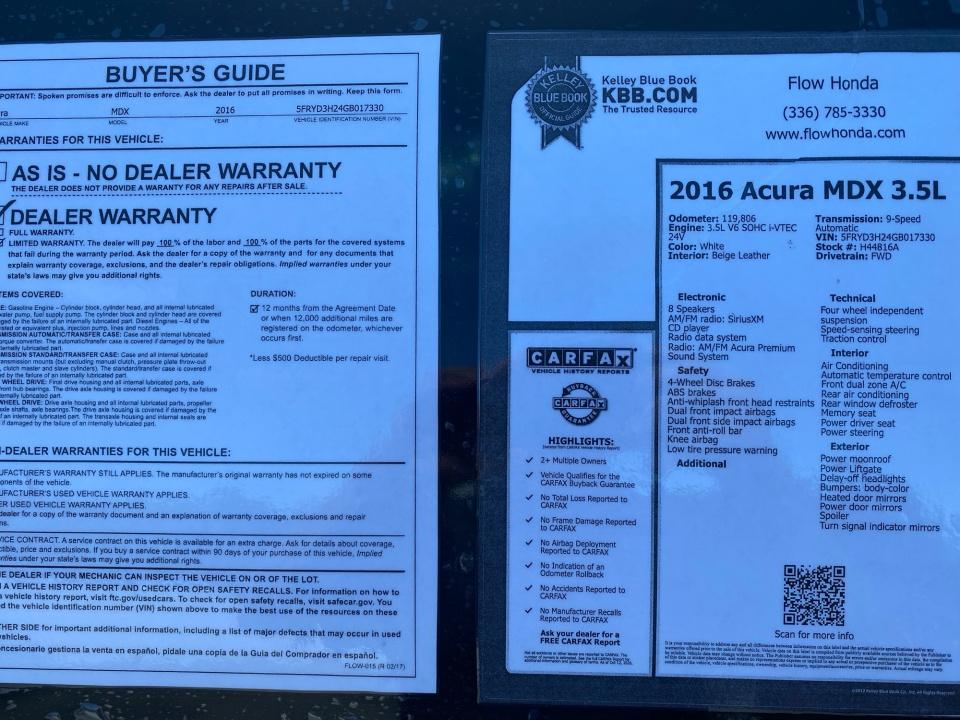 2016 Acura MDX w/AcuraWatch Plus