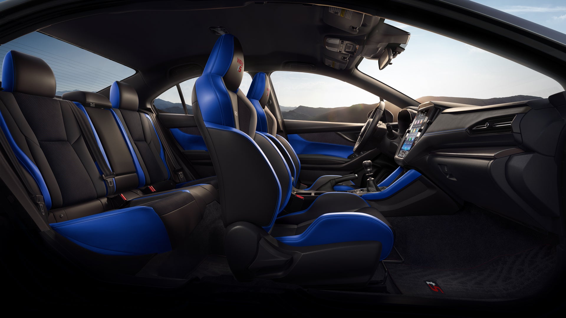 2026 Subaru WRX tS Shown in Black Ultrasuede® Insert with Blue Bolsters and Trim