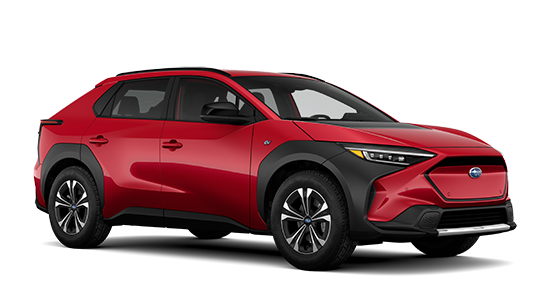 Subaru EV Vehicle Premium trim shown in Elemental Red Pearl.