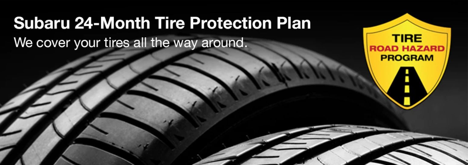 Subaru tire with 24-Month Tire Protection and road hazard program logo. | Flow Subaru in Winston-Salem NC
